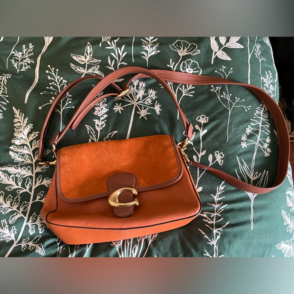Orange and brown leather coach bag